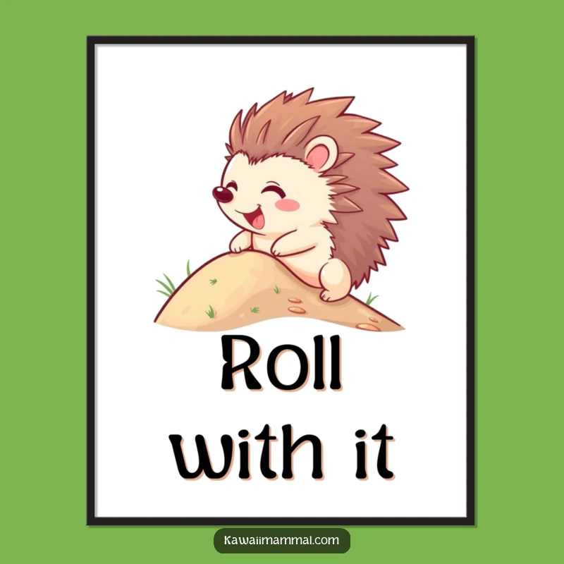 Funny Hedgehog Poster - Joyful Quills Roll Down Hill Art, Hilarious Wall Decor