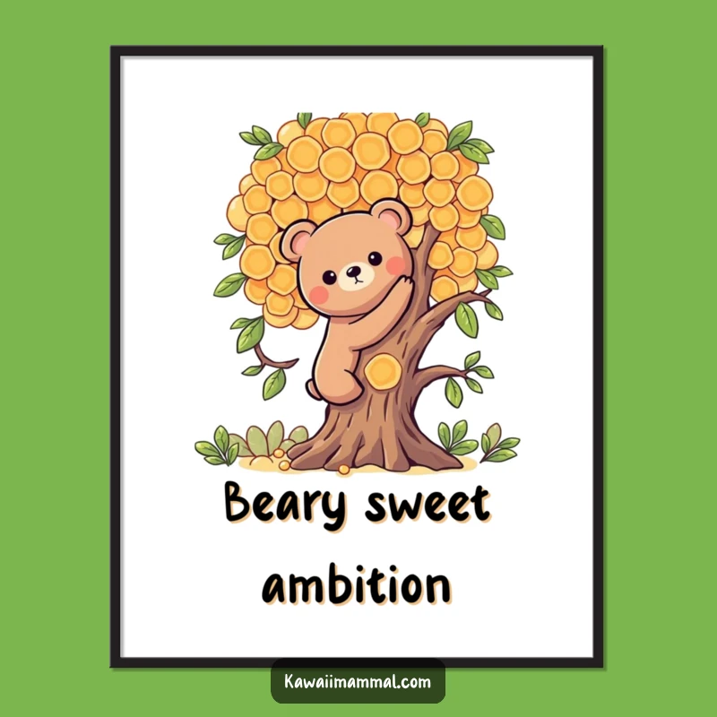 Funny Kawaii Bear Honeycomb Climb Poster - Adorable Sweet Adventure Wall Art Gift