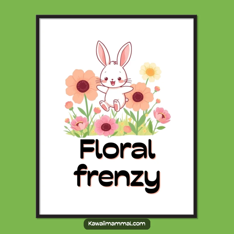 Funny Kawaii Bunny Flower Art Print: Whimsical Wall Decor