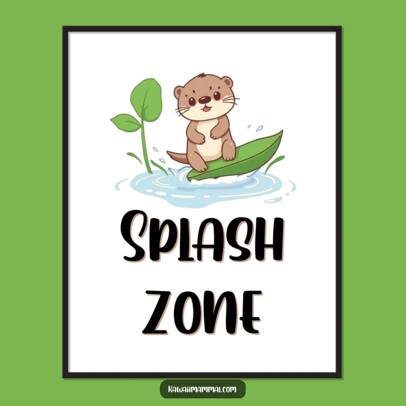 Funny Kawaii Otter Surf Poster - Cute Puddle Art Print - Gift