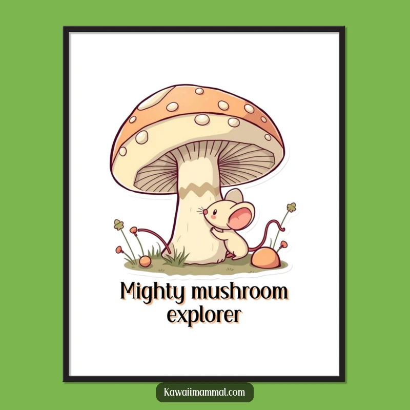 Funny Mouse Poster: Kawaii Mushroom Explorer Art, Cute Wall Decor Gift Idea