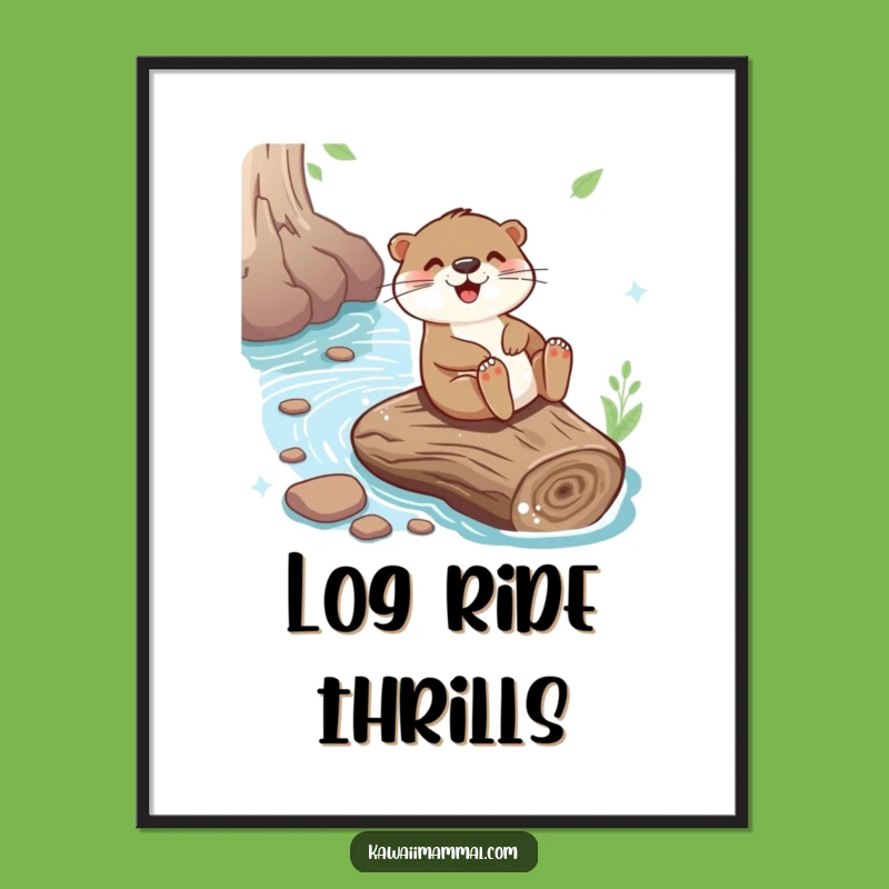 Funny Otter Sliding Poster - Joyful River Log Adventure, Whimsical Wall Art Funny Gift