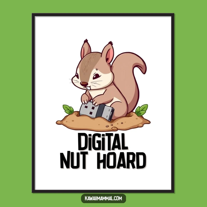 Funny Squirrel Poster: USB Nut - Quirky Tech Wall Art Gift