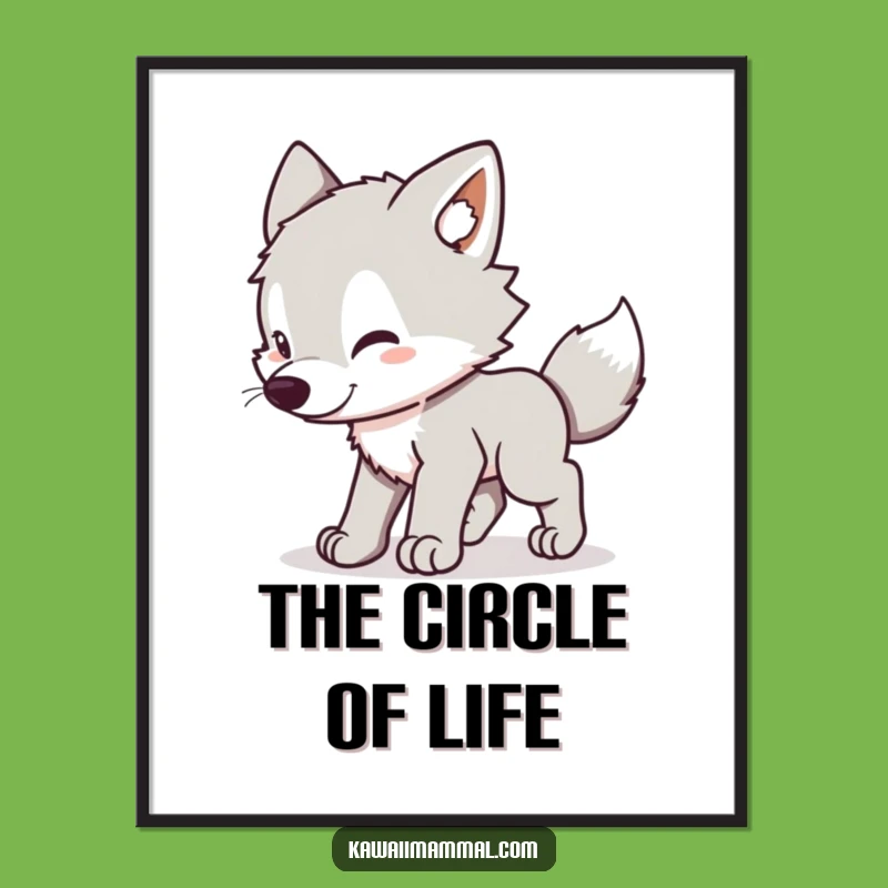 Funny Wolf Pup Poster: Kawaii Tail Chasing Art, Cute Wall Decor Gift Idea