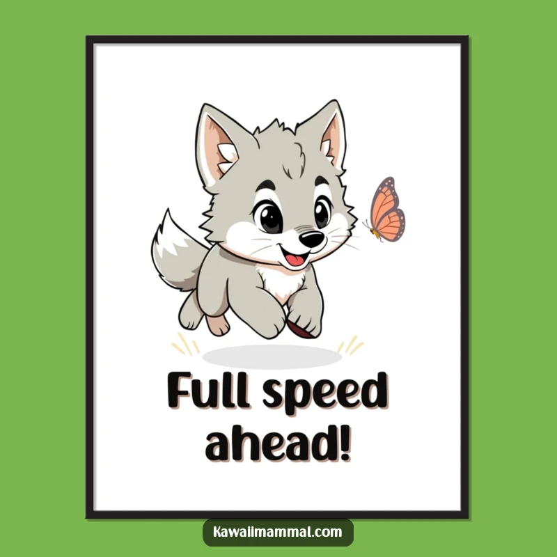 Funny Wolf Puppy Butterfly Poster: Energetic Wall Art for a Playful, Joyful Space
