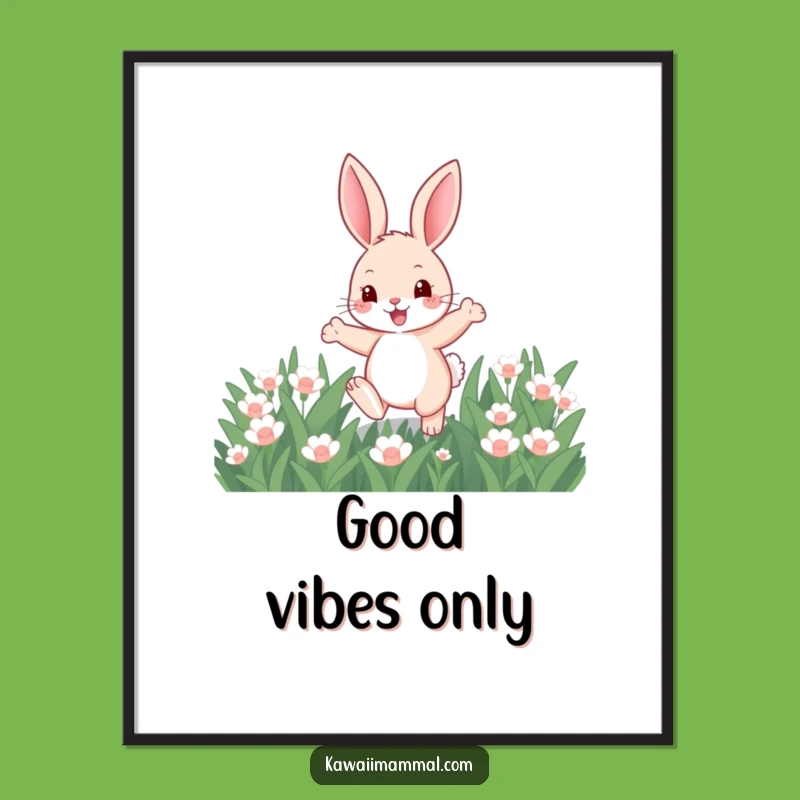 Funny Bunny Spring Hop Poster - Adorable Cartoon Rabbit Art Print Gift for Decor