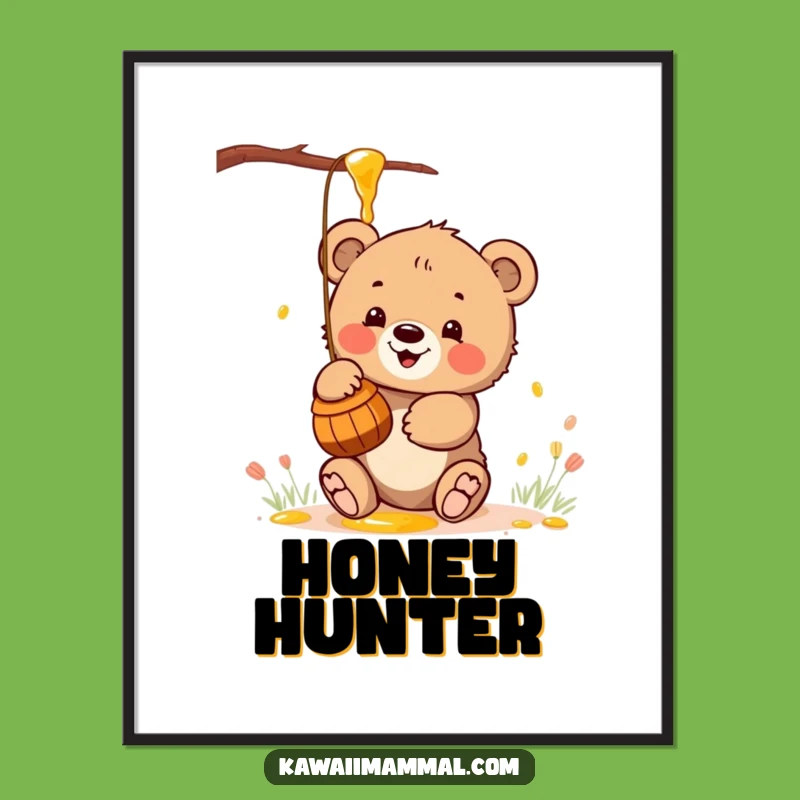 Funny Kawaii Bear Honey Art Print: Sweet Wall Decor