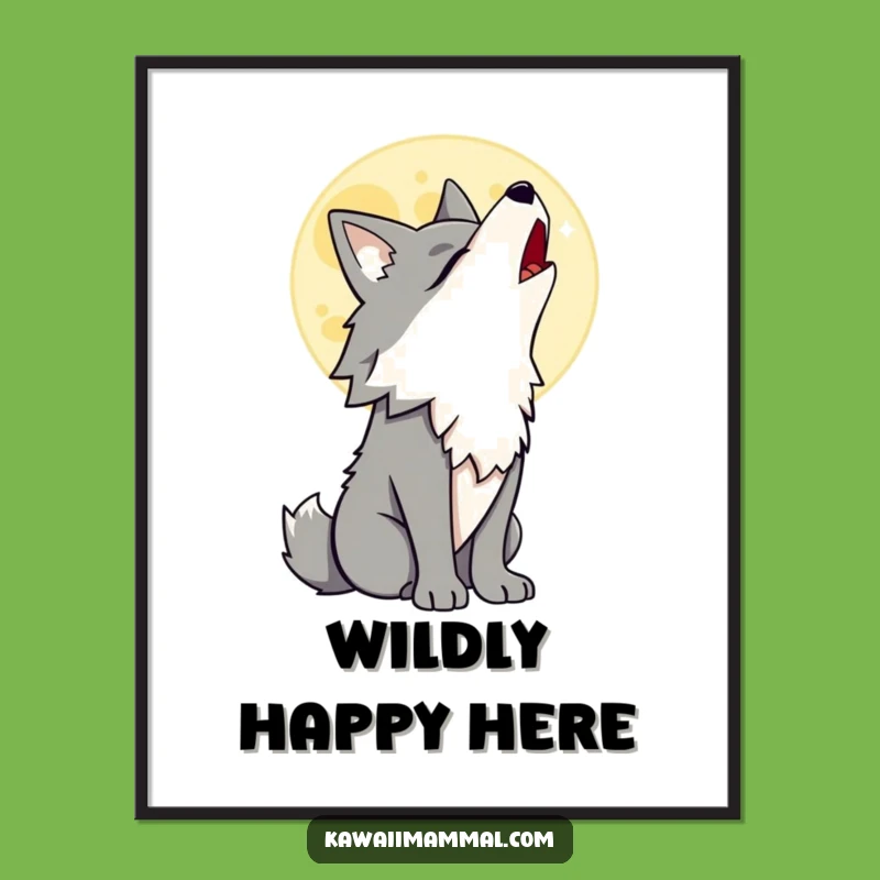 Funny Wolf Poster: Howling at Moon Character Art, Bold Wall Decor, Unique Gift