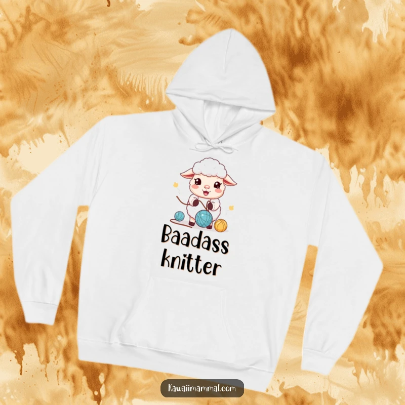 Funny Hoodie: A cozy hoodie featuring a cute kawaii sheep happily juggling yarn. Comfortable and funny gift.