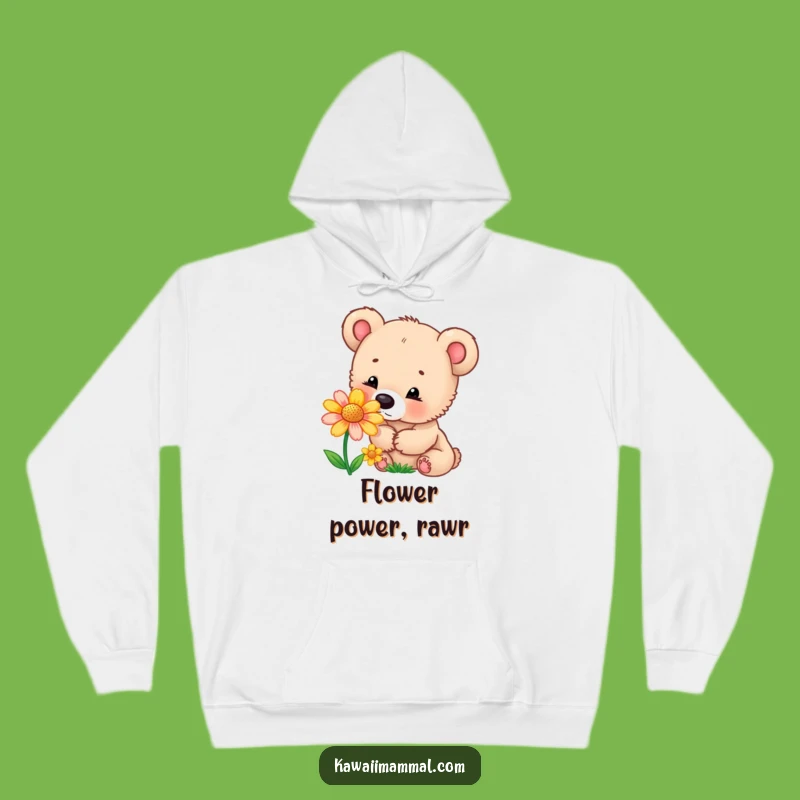 Funny Bear Cub Flower Hoodie: Cozy Comfort with Curious Cub Charm