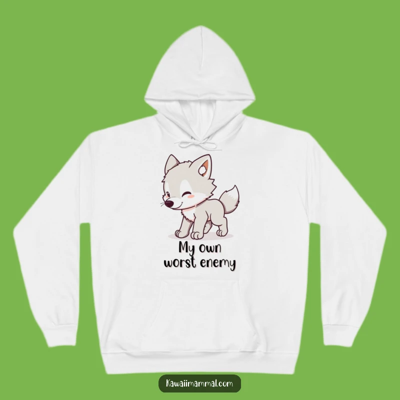 Funny Wolf Pup Hoodie: Cozy Kawaii Pup Chasing Tail, Warm Playful Gift for All