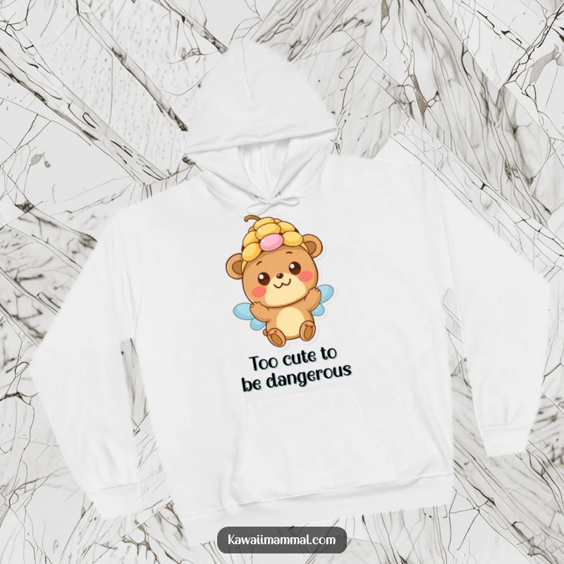 Funny Hoodie: A charming bear with wide, innocent eyes playfully attempts to wear a beehive, designed for ultimate comfort and humor.