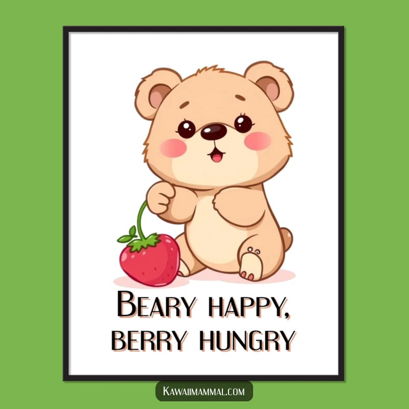 Funny Free Printable Wall Art: Bear Cub Berry Hunt - Cute Downloadable Decor