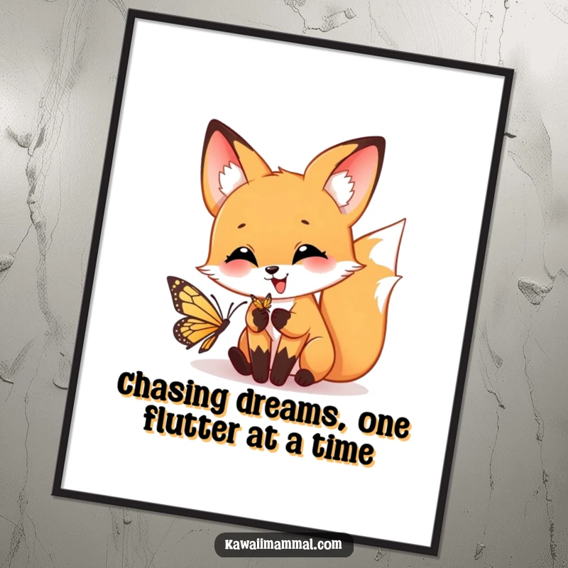 Funny Free Printable Wall Art: A happy fox playfully pouncing on a butterfly, capturing a moment of pure joy.