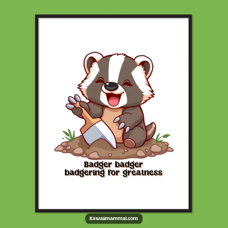 Free Printable Wall Art: Delighted Badger Digging, Funny Animal, Downloadable Decor