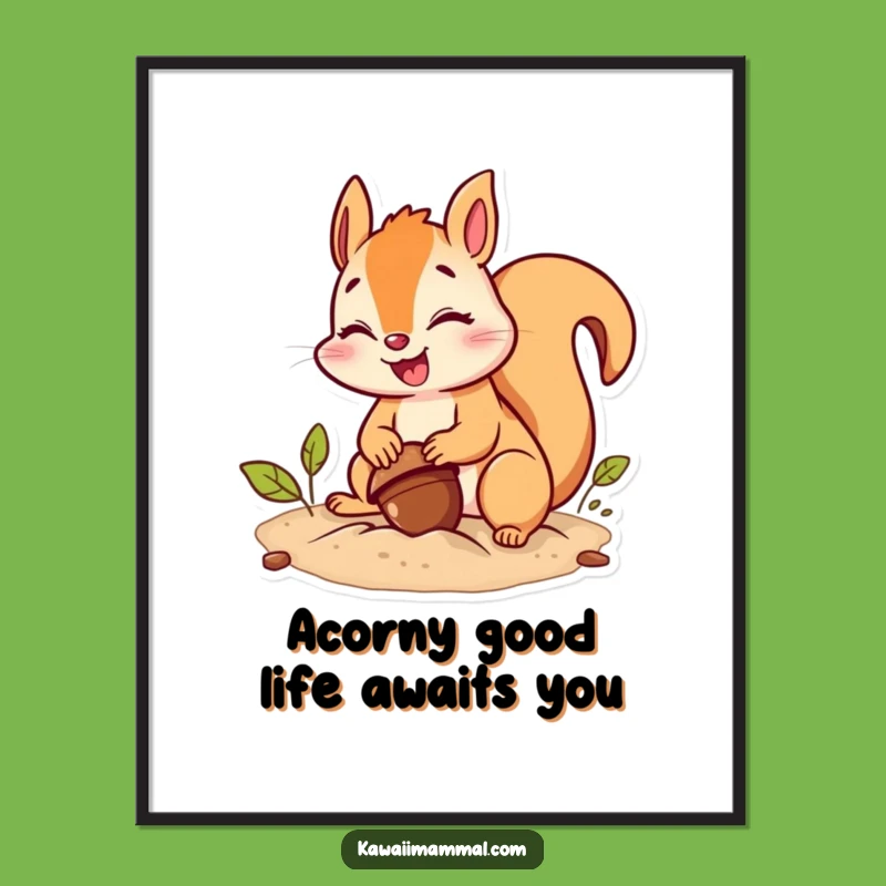 Free Printable Wall Art: Giggling Squirrel Burying Acorn Funny Downloadable Art