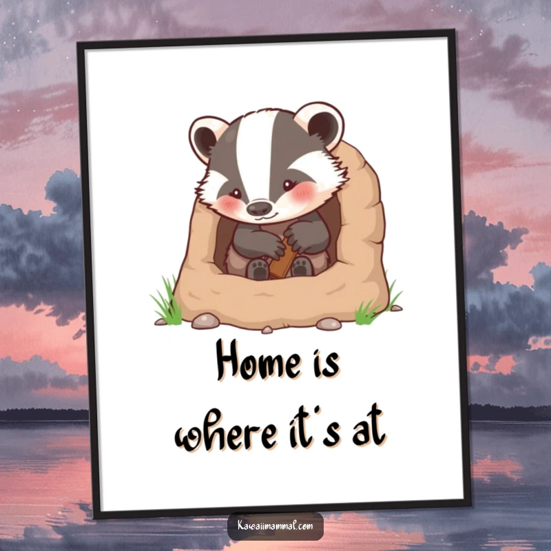 Funny Free Printable Wall Art: A determined badger diligently building a cozy burrow, a charming downloadable poster.