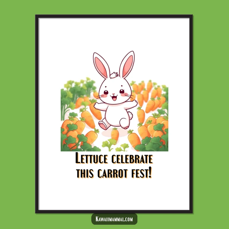 Free Printable Wall Art: Funny Rabbit Hopping Carrots, Humorous Downloadable Art Gift
