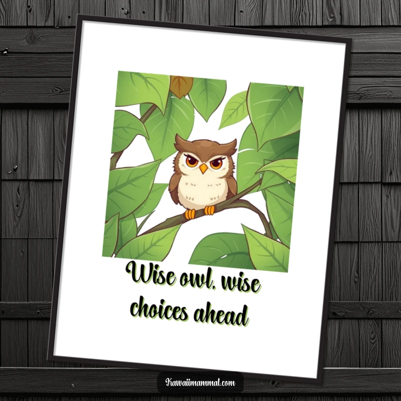 Funny free printable wall art of a determined owl bravely navigating a dense forest canopy, a wise downloadable.