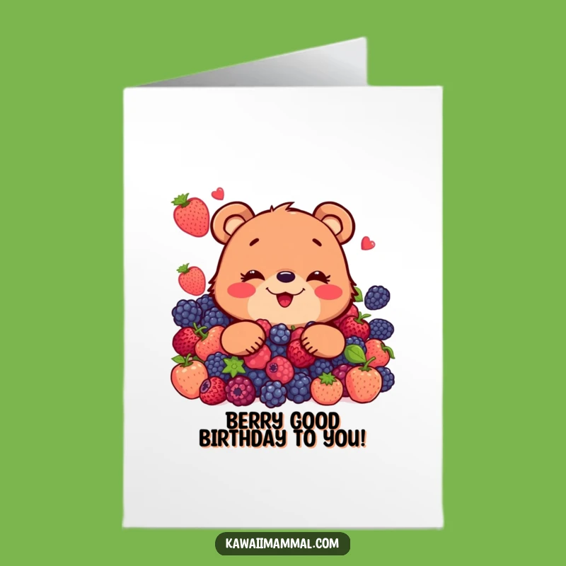 Free Printable Birthday Card: Funny Bear Berry Feast, Hilarious Downloadable Gift