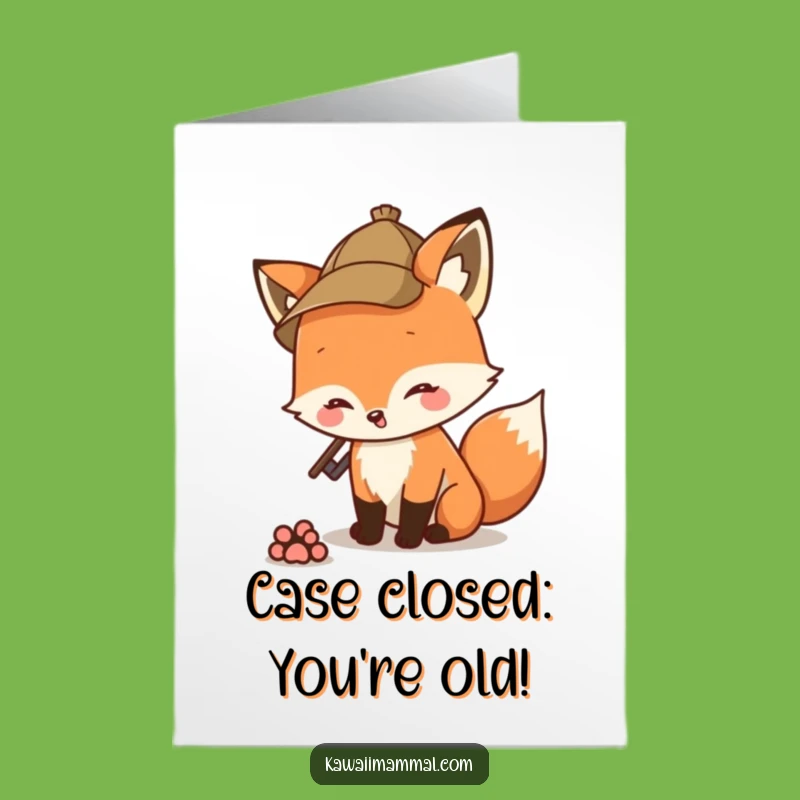 Free Printable Birthday Card: Funny Detective Fox Sniffing Paw Print
