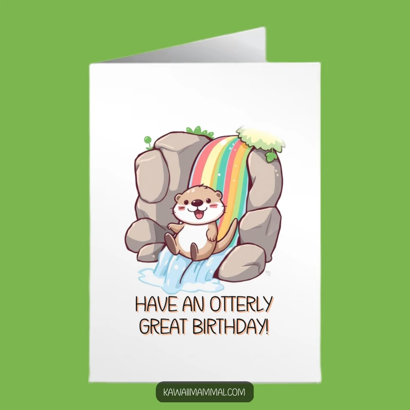 Free Printable Birthday Card: Funny Otter Rainbow Slide, Humorous Downloadable Gift