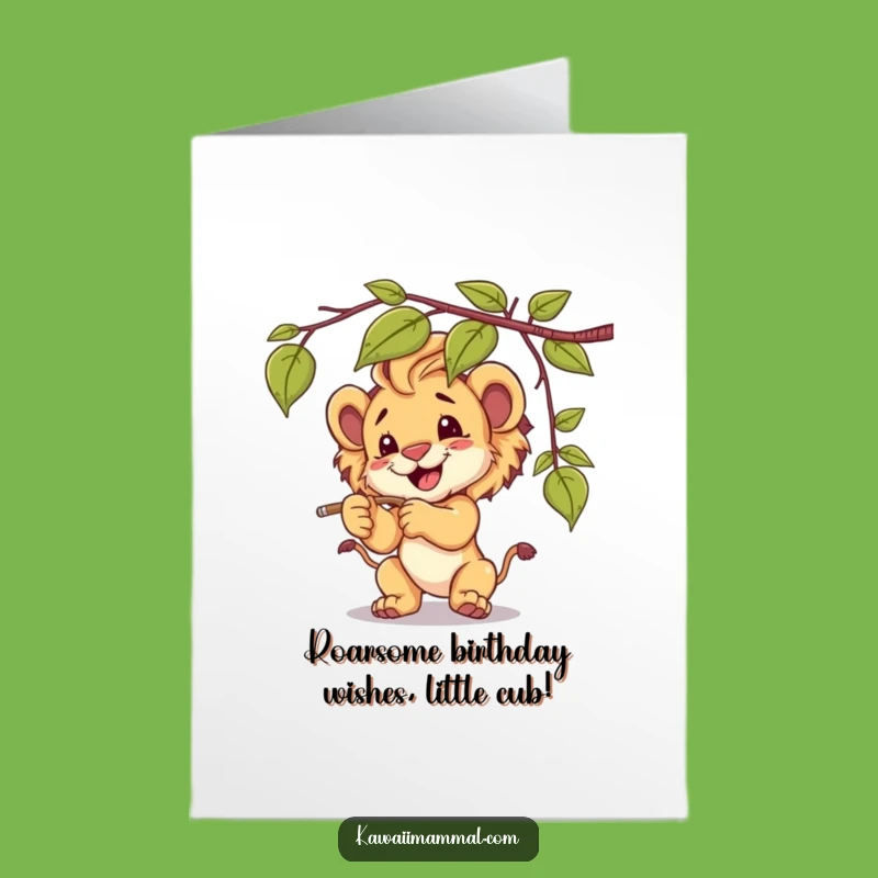 Free Printable Birthday Card: Playful Lion Cub, Funny Downloadable Jungle Fun