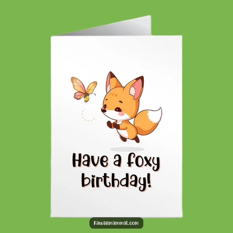 Free Printable Birthday Card: Funny Fox Butterfly Chase, Humorous Downloadable Gift