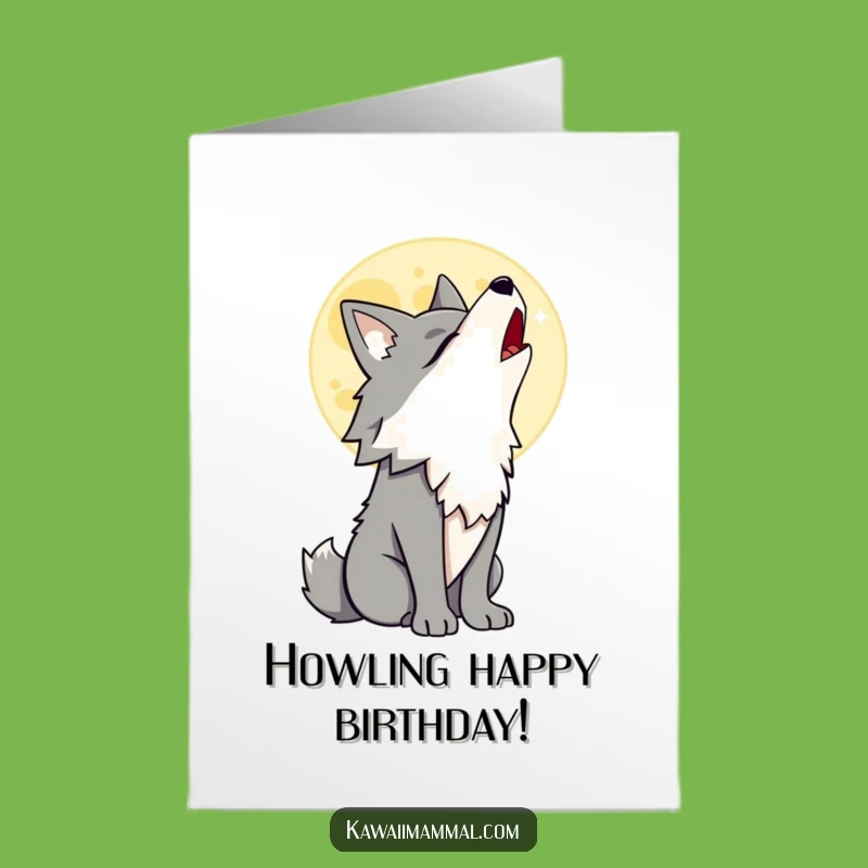 Free Printable Birthday Card: Proud Wolf Howling, Moon Fun, Funny Animal, Downloadable Gift