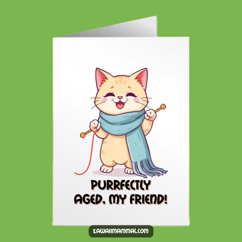 Free Printable Birthday Card: Kawaii Cat Knitting Funny Downloadable Gift