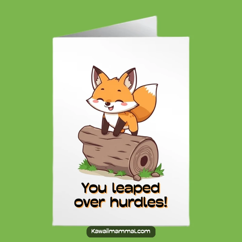 Free Printable Congrats Card: Hilarious Leaping Fox Celebrating Your Success, Downloadable Gift
