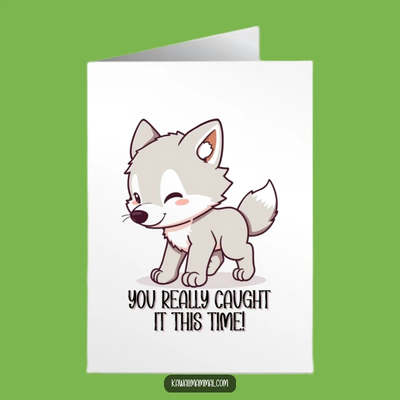 Free Printable Congrats Card: Wolf Pup Kawaii Downloadable Gift for Big Wins