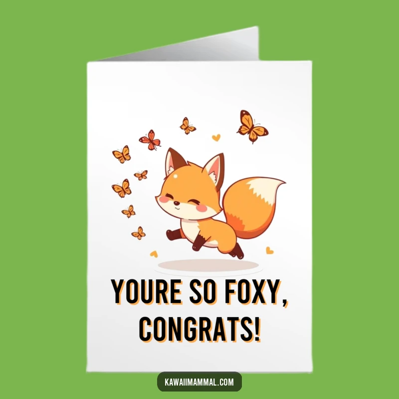 Free Printable Funny Fox Butterfly Congrats Card: Energetic DIY Downloadable Gift