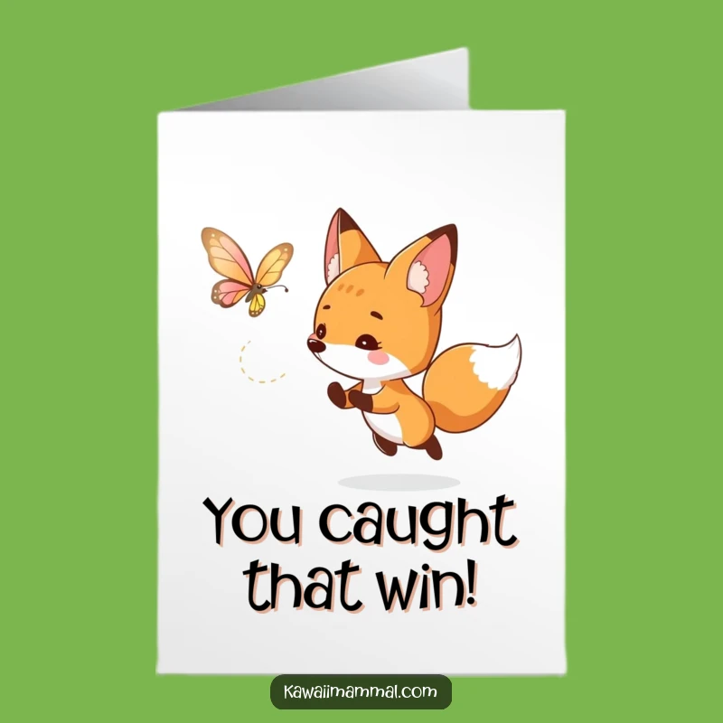 Free Printable Congrats Card: Funny Fox Butterfly Chase, Humorous Downloadable Gift