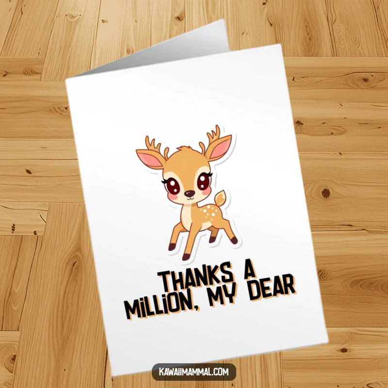Free Printable Thank You Card: A graceful kawaii deer prances, offering a heartfelt and charming expression of thanks.