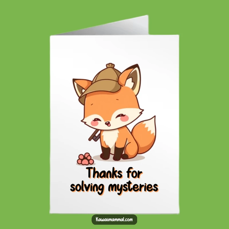 Free Printable Thank You Card: Funny Detective Fox Investigating Gratitude