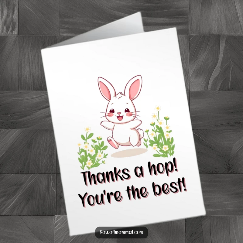 Funny Free Printable Thank You Card: Cute bunny hopping energetically, conveying heartfelt thanks with humor.