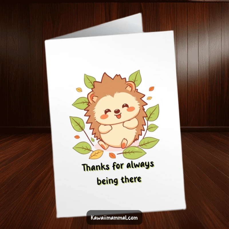 Funny Free Printable Thank You Card with a kawaii hedgehog rolling gleefully, a delightful way to express gratitude.