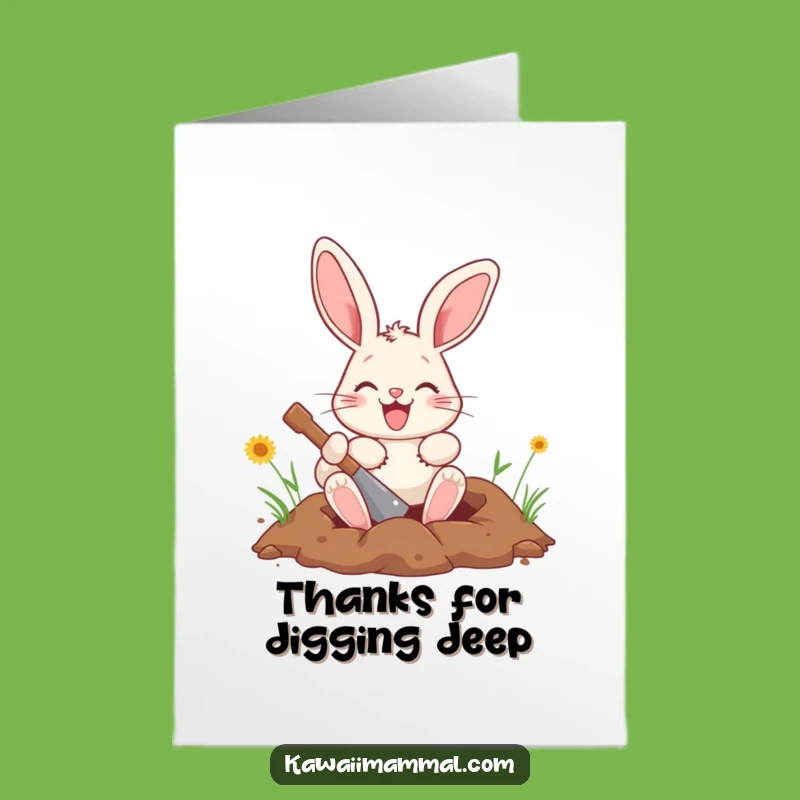 Free Printable Thank You Card: Amusing Digging Bunny Showing Gratitude, Downloadable Gift!