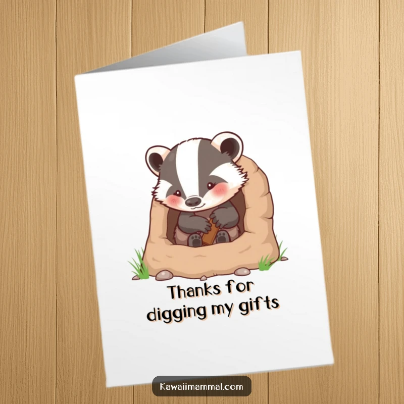 Funny Free Printable Thank You Card: A determined badger adds the finishing touches to a cozy burrow, a downloadable message of thanks.