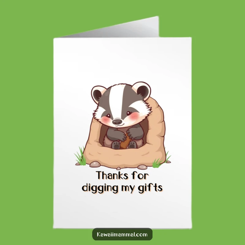 Free Printable Funny Thank You Card: Badger Burrow Builder Gift Downloadable