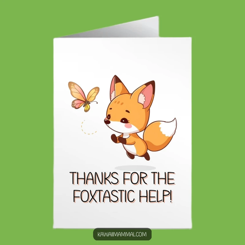 Free Printable Thank You Card: Funny Fox Butterfly Chase, Humorous Downloadable Gift