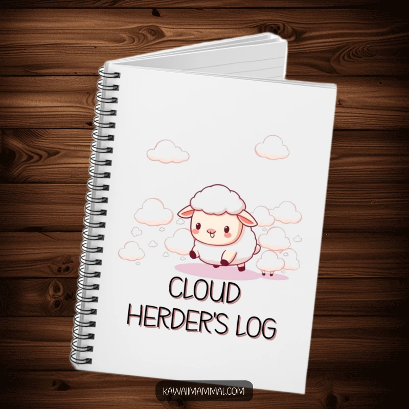 Funny Kawaii Sheep Notebook: Features a cute sheep humorously herding fluffy clouds, perfect for jotting down funny thoughts.