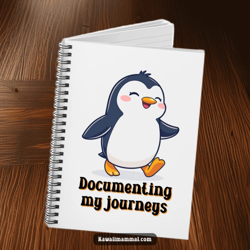 Funny notebook featuring a joyous penguin waddling with a determined stride, perfect for planning and note-taking with motivational humor.