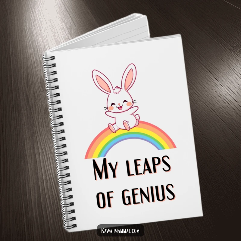 Funny Notebook: A joyful rabbit with long, floppy ears enthusiastically hops over a rainbow, perfect for notes and happy thoughts.