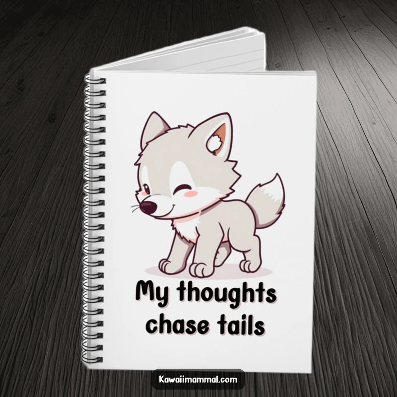 Funny Wolf Pup Notebook: Cute kawaii wolf pup in a funny tail-chasing spiral, perfect for jotting down playful ideas.