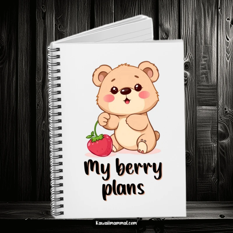 Funny Notebook with a determined bear cub reaching for berries, inspiring humorous writing and goal achievement.