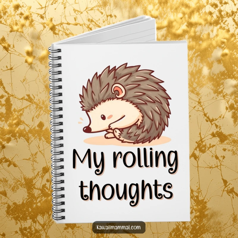 Funny Kawaii Hedgehog Notebook: Features a cute hedgehog curled into a ball, rolling downhill, perfect for jotting down funny thoughts.