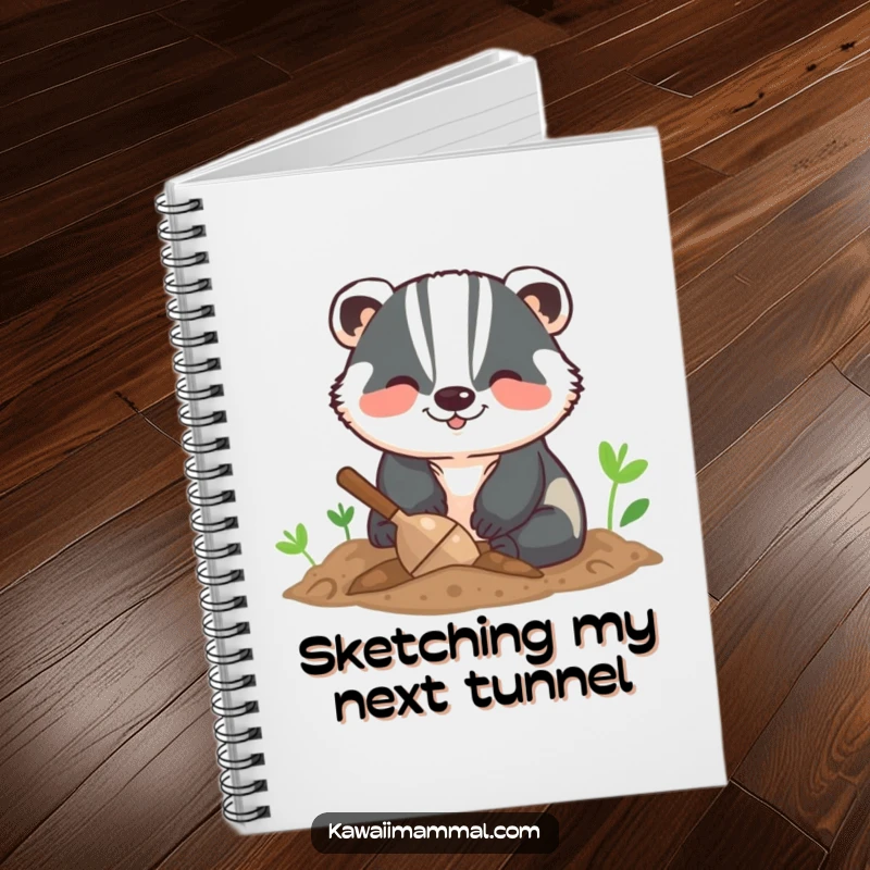 Funny notebook cover with a smiling badger digging energetically, perfect for capturing creative ideas with humor.