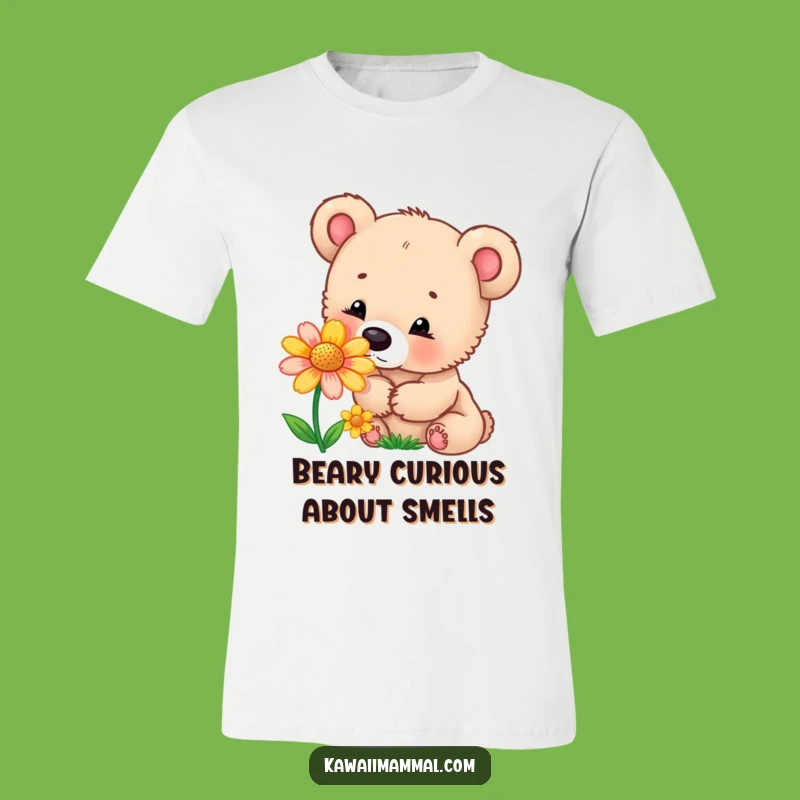 Funny Bear Cub Flower T-Shirt: Adorable Nature Tee for Curious Souls